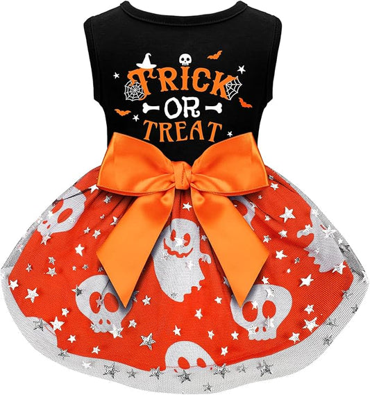 Dog Halloween Costumes Dog Dress Halloween Costumes for Dogs Funny Puppy Dress with Bow for Small Medium Large Dogs Pumpkin Witch Bat Pet Costume Halloween