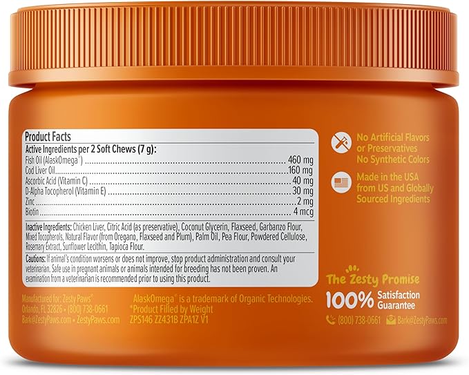 Zesty Paws Itch Relief for Dogs - for Itching Skin & Coat Health - Omega-3 Fish Oil with EPA & DHA - Dog Bites Supplement with Vitamin C & E for Antioxidant Support - Chicken Flavor - 50 Count