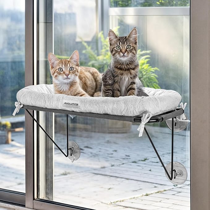 EvolutionUSA Cat Window Perch, Durable Feline Window Bed, Comfy Perch for 360 Views, Durable Elevated Cat Bed Lounger, Ideal Cat Window Hammock for Large Cats, Heavy Duty Window Bed, 24.4x12.6 in