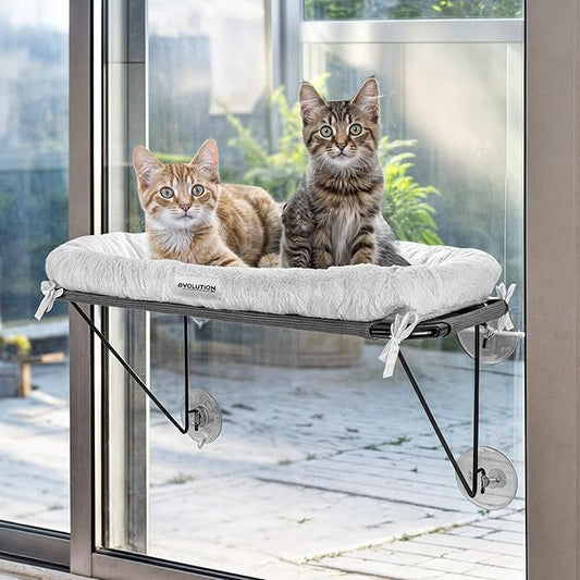 EvolutionUSA Cat Window Perch, Durable Feline Window Bed, Comfy Perch for 360 Views, Durable Elevated Cat Bed Lounger, Ideal Cat Window Hammock for Large Cats, Heavy Duty Window Bed, 24.4x12.6 in