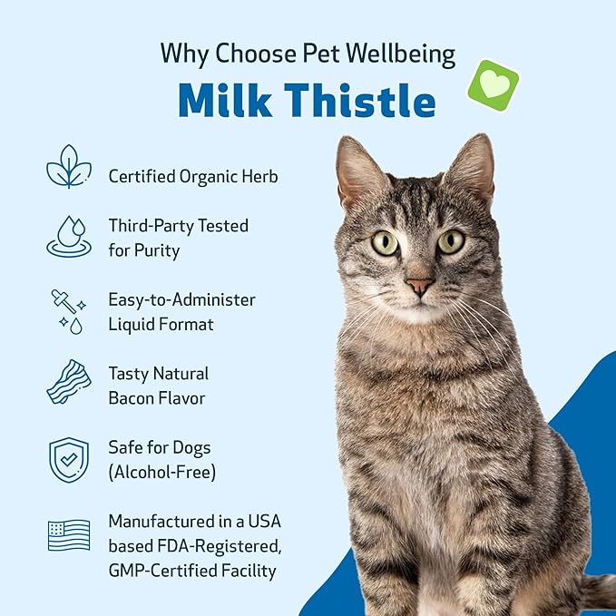 Pet Wellbeing Milk Thistle for Cats - Organic Milk Thistle, Supports Healthy Liver Function & Detoxification - Vet-Formulated Herbal Supplement - 4 oz (118 ml)
