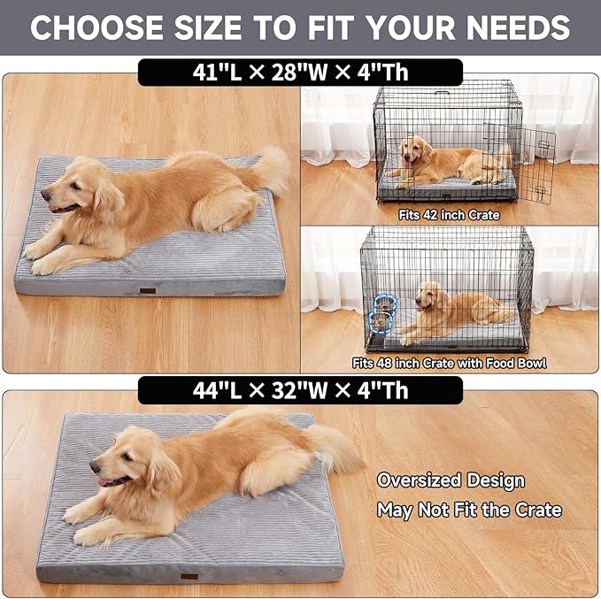OhGeni Orthopedic Waterproof & Machine Washable Dog Bed for Medium Large Pets, Cat Mat with 25D Egg Crate Foam, Non-Slip Bottom & Removable Cover, 44 Inches(Gray)