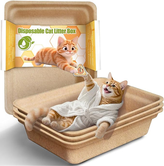 Disposable Litter Boxes for Cats Leak-Proof: 3-Pack Odor Control Sustainable Large Kitty Tray for Travel/Indoor Use