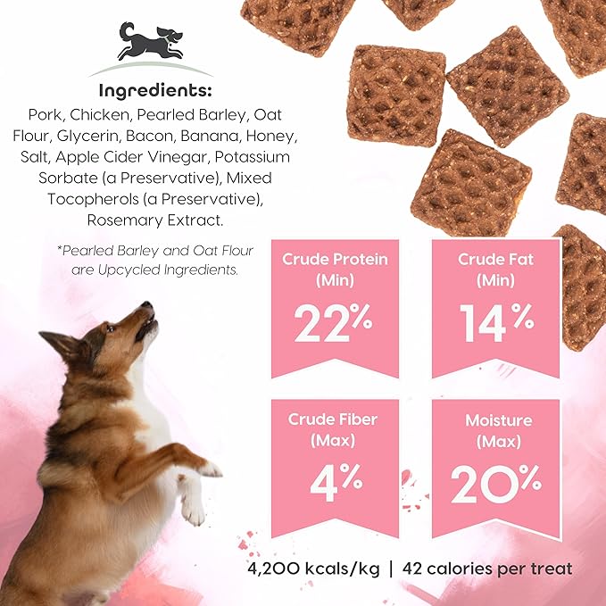 Wooffles High Protein Dog Treats - Pork, Bacon & Banana Recipe - 11oz Bag - High Protein Treats for Dogs, Made in The USA