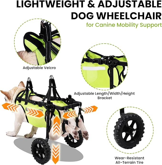 Upgraded Dog Wheelchair for Back Legs - Lightweight Mobility Cart for Small Breed Dogs with Disabled, Injured, or Arthritic Hind Legs - Includes High-Visibility Vest, Leash & Sling Lift -Medium
