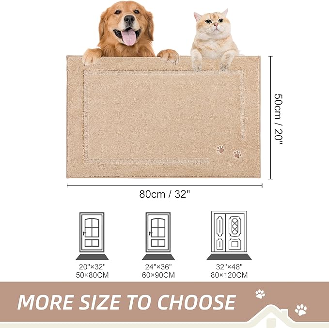 BEQHAUSE Dog Door Mat for Muddy Paws 20"x32" Dirt Trapper Absorbent Doormat Non Slip Entryway Rugs Washable Stain Resistant Welcome Floor Mat Soft Low-Profile for Front Back Door, Beige