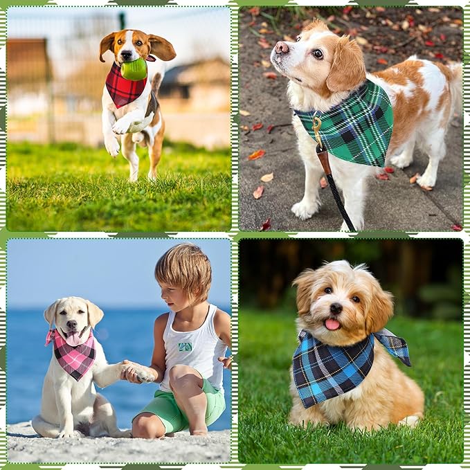 Amylove 120 Pcs Halloween Dog Bandanas Bulk Thanksgiving Day Holiday Triangle Dog Pack Puppy Kerchief Bandana Adjustable Pet Scarf for Pet Cat Costume Accessories Decor(Plaid)