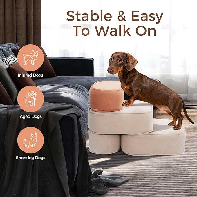 Dog Stairs for High Beds 16" H 3-Step Pet Steps Non-Slip Balanced with Washable Cover and Suitable Durable High Density Foam for Small Dogs Cats or Senior Dogs with Arthritis