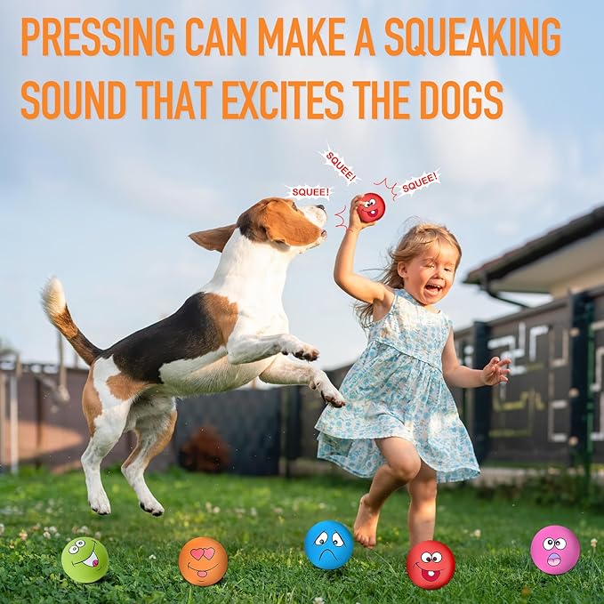 Squeaky Dog Toys Funny Face Chewing Latex Rubber Soft Fetch Play Interactive Dog Squeaky Balls for Puppy Small Medium Pet Dog (12PCS)