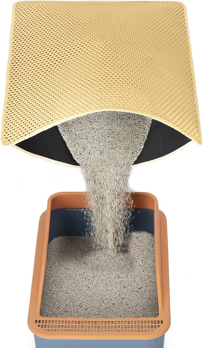 Cat Litter Mats Litter Trapping Mat,Cat Litter Box Mat for Floor 32"x22", 2 Layer Llitterbox Mat,Litter Rug Catcher,Waterproof Urine Proof, Clean Easily, Collapsable, Medium