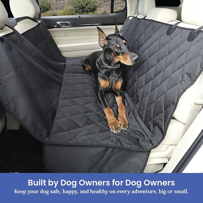 4Knines Dog Backseat Cover with Hammock for Cars, SUVs, and Trucks – Waterproof Layers, Nonslip Seat Protector, Durable Nylon Clips, K9 Shield with Heavy Duty Thread, (Regular, Black)