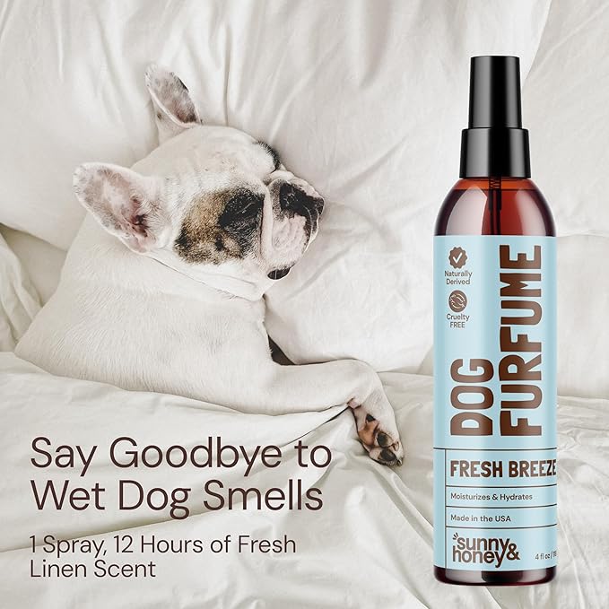 Sunny & Honey Dog Perfume Spray Long Lasting - 4 fl oz (2-Pack) - Deodorizing, Detangling & Hydrating with Avocado Oil & Silk Protein - pH Balanced Dog Cologne Spray - Fresh Breeze Scent