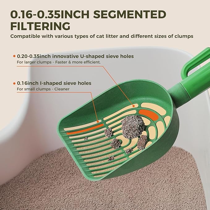 Cactus Cat Litter Scooper with Holder - 2 Replaceable Wheat Straw Plastic Shovels & ABS Handle and Box - Cat Litter Scoop with Bag & Trash Bag Storage - Premium Kitty Litter Scoop Green