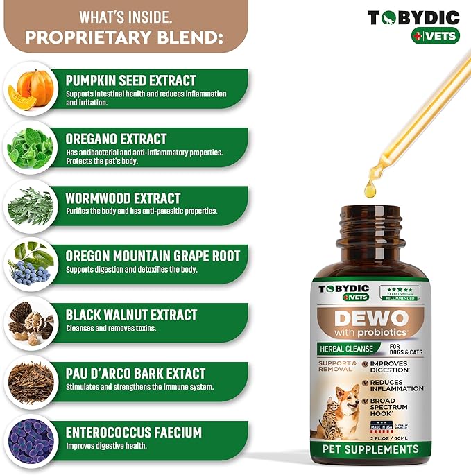 Broad Spectrum Herbal Intestinal Defense with Probiotic for Cats & Dogs - Natural Support Helps to Remove Toxins - Supplement Drops - Made in USA