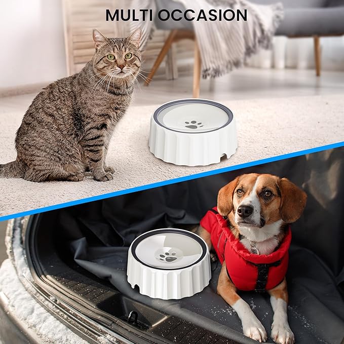 Dog Water Bowl 70oz/2L Large Capacity Water Dispenser No Spill Non Slip No Splash Pet Slow Feeder No Drip Vehicle Carried Travel Slow Drinking Bowl for Dogs Cat(White)