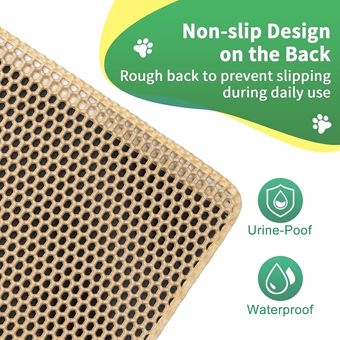 35''X 25'' Large Litter Mat, 2 Layer Cat Litter Mat Litter Trapping Mat,Litter box Mats for Floor, Cats Litterbox Catcher Rug for kitty Pet, Waterproof Urine Proof,Non-Slip