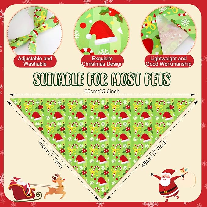 Chunful 120 Pcs Christmas Bandanas for Dogs Xmas Bandanas Bulk with Santa Snowflake Candy Cane Patterns Soft Bibs Adjustable Triangle Doggie Scarf for Small Medium Large Pet 25.6 x 17.7 x 17.7 Inch