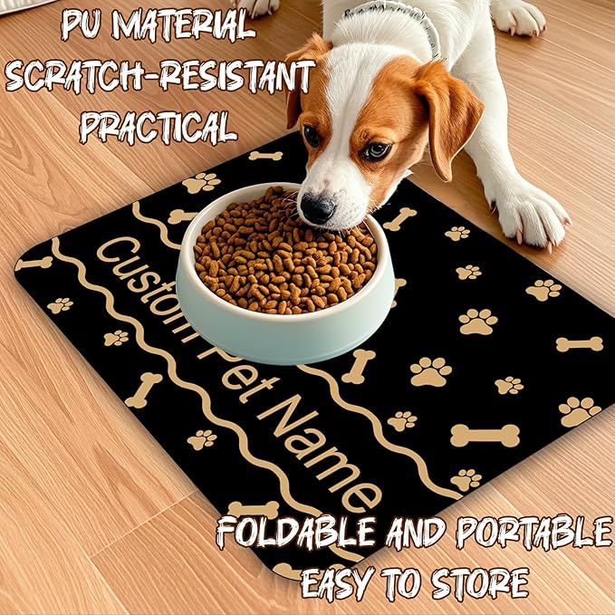 Personalized Dog Cat Food Mat Waterproof Non Slip Pet Bowl Mat Absorbent Quick Dry Custom Name Feeding Mat for Floors Dog Cat Claw