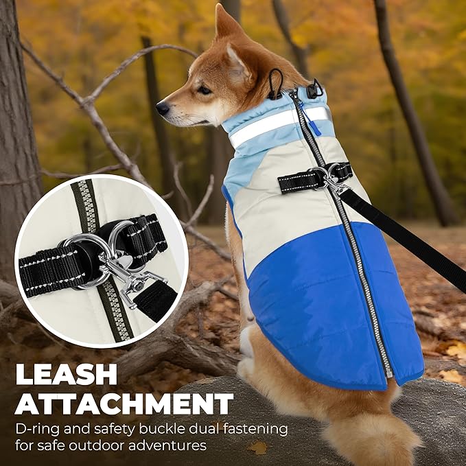 Dog Coats for Large Dogs, Reflective Dog Winter Coat Waterproof Windproof Clothes, Warm Cold Weather Dogs Jacket with Harness Built in Turtleneck Snowsuit, Blue XXX-Large