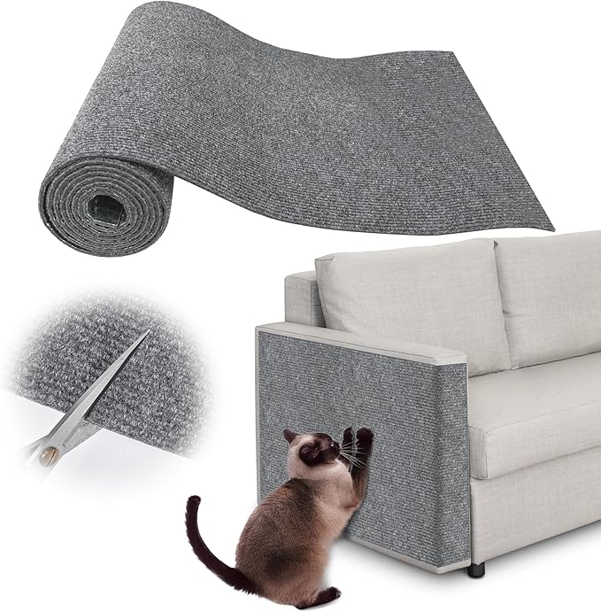 Cat Scratch Furniture Protector - 118" x 15.8" Trimmable Self-Adhesive Cats Claws Scratch Pads, DIY Cat Climbing Couch Protector for Scratch Post Cat Tree Replacement Indoor (Light Gray)
