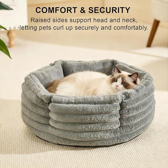 Small Dog Bed for Small Dogs, Cat Beds for Indoor Cats, Pet Bed for Puppy and Kitty, Extra Soft & Machine Washable with Anti-Slip & Water-Resistant Oxford Bottom, Grey, 20 inches