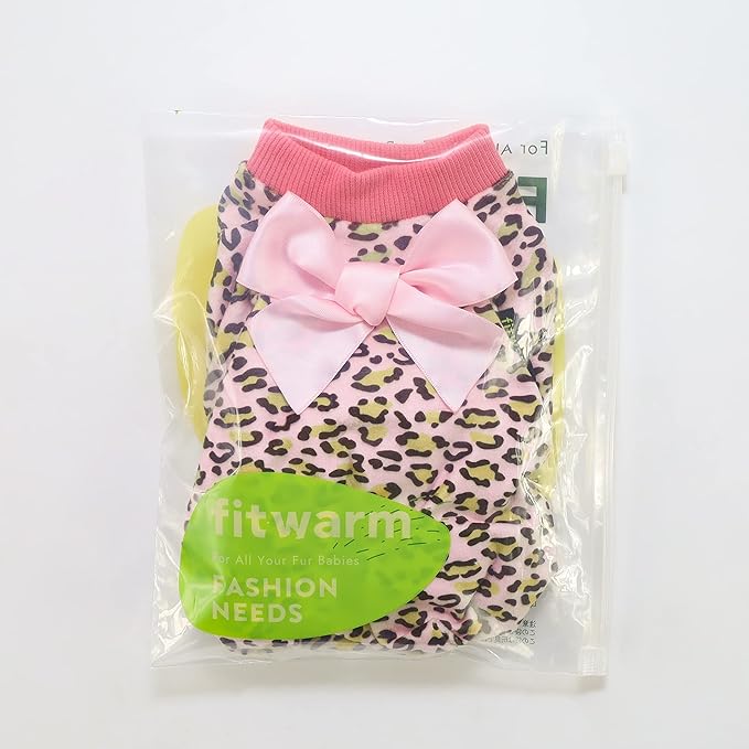 Fitwarm Leopard Dog Pajamas, Fleece Dog Clothes for Small Dogs Girl with Legs, Pet Onesie, Cat Outfit, Pink, Small