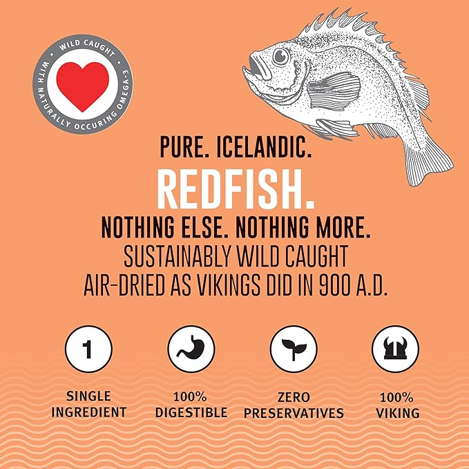 Icelandic+ Skin Rolls: Redfish - 3oz Bag, Dog Treats, Pure Wild-Caught Air-Dried Fish, Single Ingredient Snacks, Pe Chews, Just The Fish Nothing Else