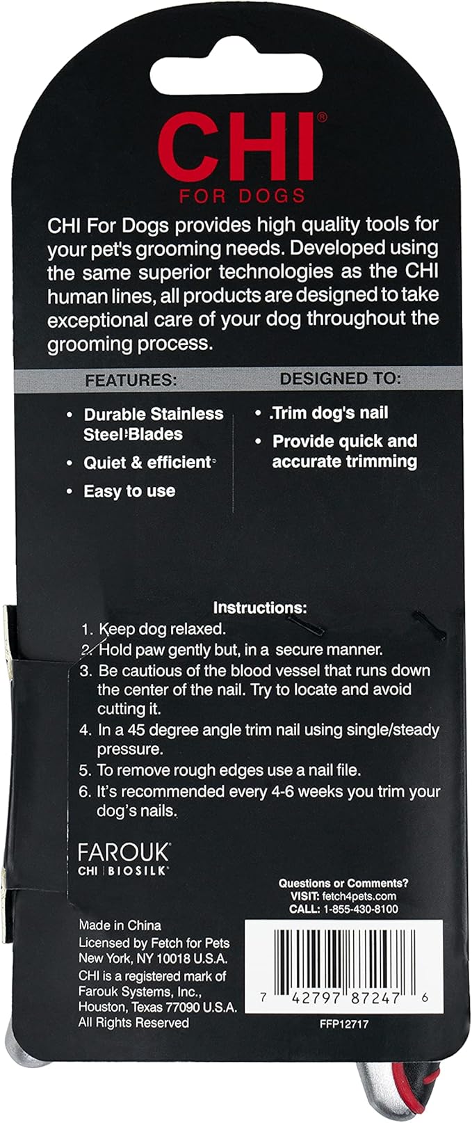 CHI for Pets Guillotine Nail Clipper for Dogs - Safe and Easy Dog Nail Cutter with Ergonomic Handle - Pet Grooming Tool for All Breeds - Effective Dog Claw Trimmer