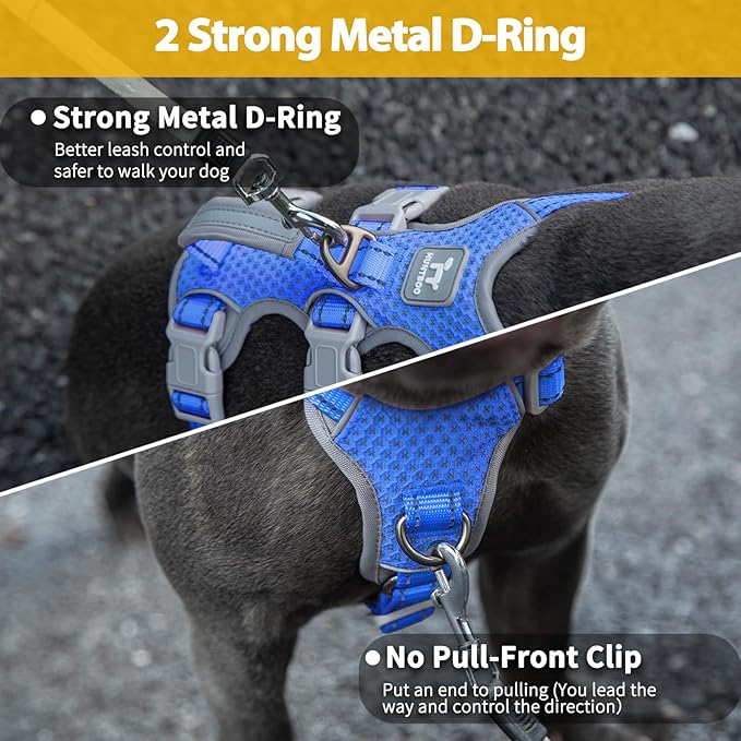 Huntboo Escape Proof Dog Harness, Secure Dog Harness No Escape, Fully Reflective Harness with Handle,Breathable,Durable, Adjustable Vest for Small Dogs Walking, Training,and Running Gear (Sea Blue,S)