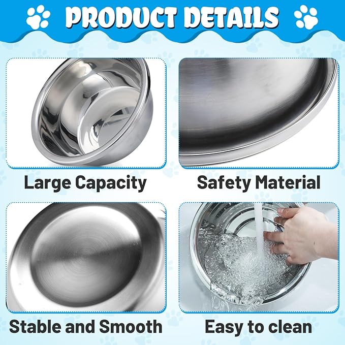 2 Pcs 0.5 Gallon Dog Bowls for Small Dogs - Food Grade Stainless Steel Metal Water Bowl, Easy to Clean Food Bowls for Indoor Outdoor