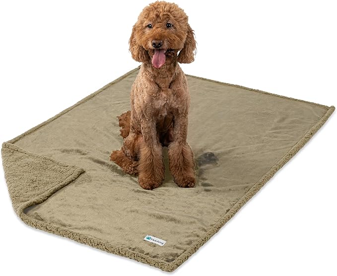 PetAmi Waterproof Dog Blanket for Medium Large Dog Puppy Cat Throw for Couch Cover Leakproof Protection, Sherpa Fleece, Reversible Soft Washable 60x40 Taupe Taupe