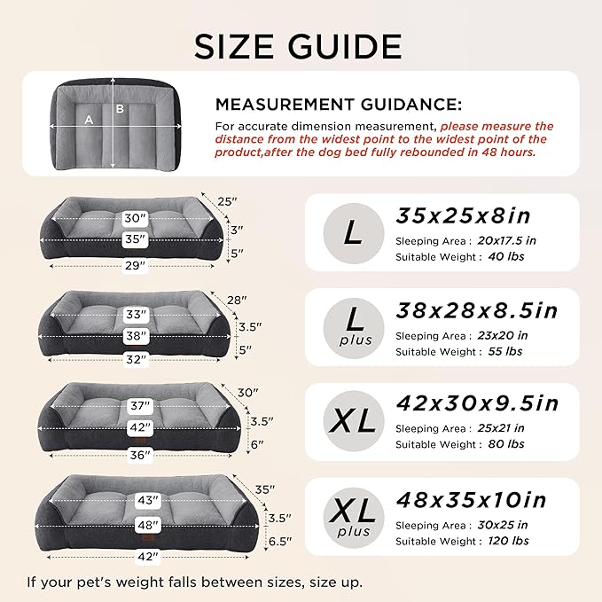 Bedsure XL Plus Orthopedic Dog Beds Large Sized Dog - Extra Thick Supportive Dogs Couch with Waterproof Washable Cover, Jumbo Comfort Pet Bed Sofa with Soft Plush Sherpa and Nonskid Bottom, Grey, 48"