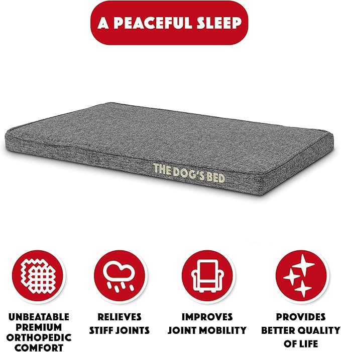 The Dog’s Bed Orthopedic Memory Foam Dog Bed, Small Grey Poly-Linen Pain Relief for Arthritis, Hip & Elbow Dysplasia, Post Surgery, Supportive, Calming, Waterproof Washable Covers