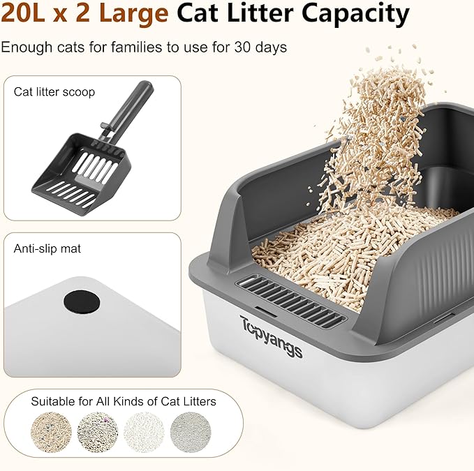 2-Pack Stainless Steel Litter Box, Extra Large Litter Boxes for Big Cats, XL Metal Cat Litter Box with Lid High Sides, Anti-Urine Leakage, Non-Sticky, Scoop Included