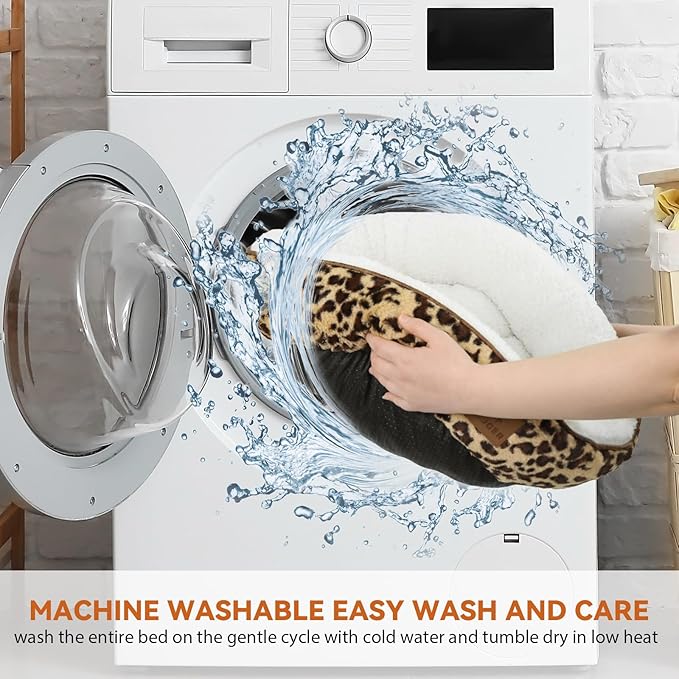 Cat Bed, 23In Dog Beds for Small Dogs, Calming Cat & Dog Beds for Indoor Pets, Pet Beds Comfortable Donut Round Ultra Soft (Leopard, Medium 23in)