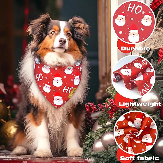 Christmas Dog Bandanas 2 Pack, 4 Pattern Reversible Holiday Bandana for Boy and Girl, Dog Scarf for Small and Medium Breed Dogs | Chritmas Gift | Reindeer | Santa Claus | Tree |
