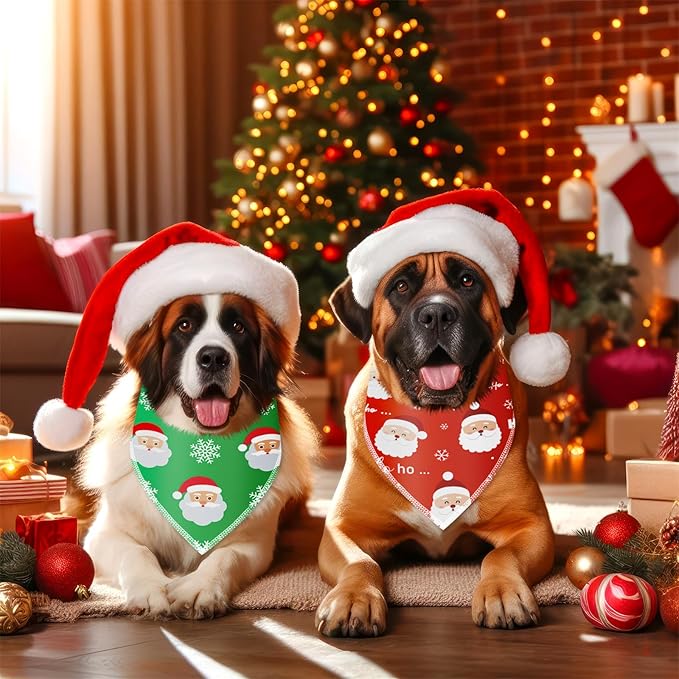 Frienda 30 Pcs Christmas Dog Bandanas Bulk Santa Bandanas for Dogs Soft Triangle Kerchief Bibs Scarf Set for Puppy Small Medium Large Pets Christmas Party Decoration