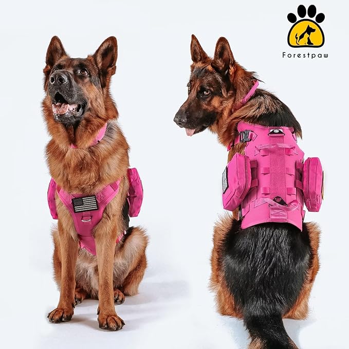 Forestpaw Dog Harness Medium Sized,Tactical Dog Harness with Handle,No Pull Military Style Service Dog Vest with Pockets Adjustable for Medium Large Dogs,Hot Pink,Chest 21.5-45"
