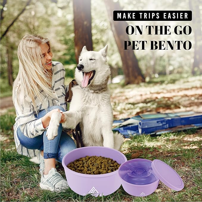 30 Oz Travel Dog Bowls with Lids, 2-in-1 Portable Pet Bowls for Food and Water, Leakproof Travel Dog Food & Water Bowl for Outdoor, Camping, Travel Dog Feeding Bowl, Daycare Pet Bowls