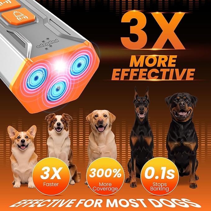 Dog Bark Deterrent Device with Training Clicker 2025 Upgraded 3X Ultrasonic Anti Barking Device for Own or Neighbor's Dog, Safe & Effective Ultrasonic Dog Bark Shield Rechargeable Dog Barking Silencer