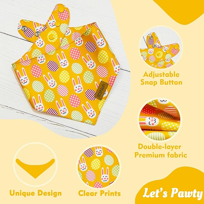 Easter Dog Bandanas with Snap Button, 2 Pack Reversible Spring Bandana for Boy & Girl, Premium Durable Fabric, Bunny and Egg Dog Scarf for Large and Extra Large Dogs (X-Large)