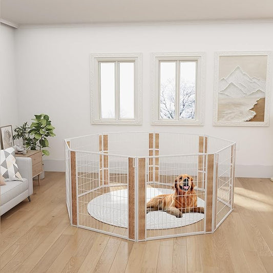 Heavy Duty Dog Playpen 32 Inch Height - Indoor Outdoor Pet Fence Enclosure for Medium and Small Dogs - Foldable Puppy Exercise Pen for Indoor and RV Camping or Yard (8 Panels, 32" H (White))