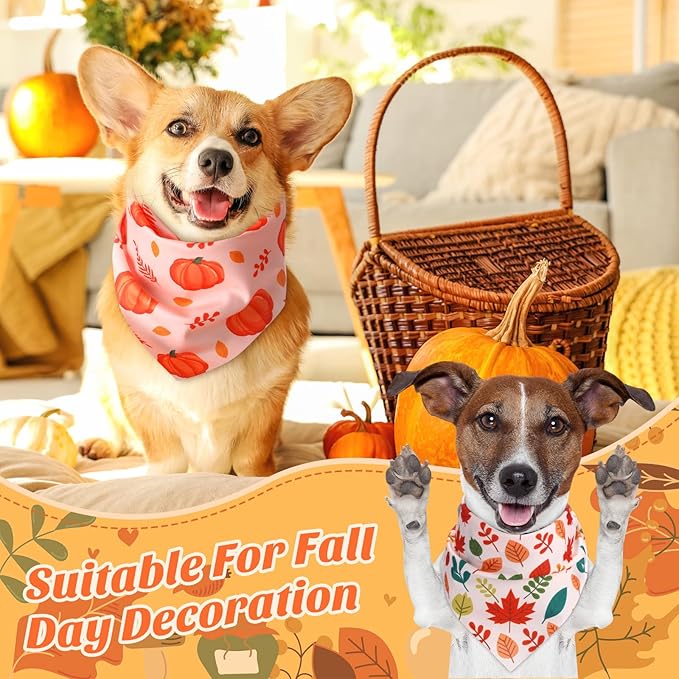 Chunful 60 Pcs Thanksgiving Fall Bandanas for Dogs Autumn Maple Leaf Pumpkin Patterns Soft Bibs Adjustable Triangle Doggie Scarf for Small Medium Large Pet Costume(25.6 x 17.7 x 17.7 Inch)