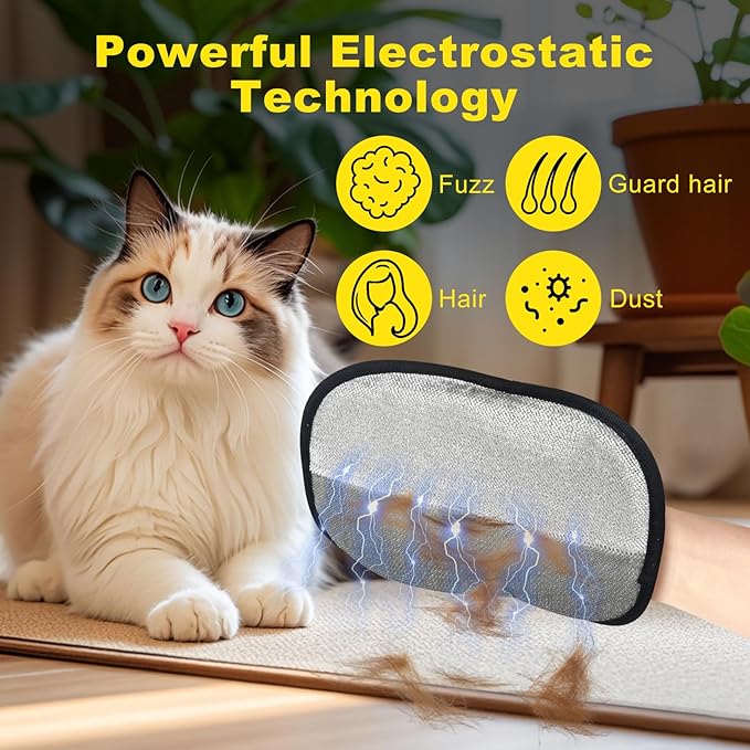 Pet Hair Removal Gloves for Cats & Dogs, Reusable Electrostatic Pet Grooming Gloves, Efficient Hair Remover Tools for Couch, Car Seat, Furniture, Carpet & Bedding (2 Pcs)