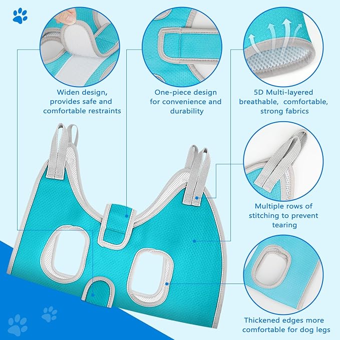 Supet Dog Grooming Hammock for Small Dogs, Dog Hanging Harness for Nail Trimming Doorframe, Pet Holder Restraint for Clipping Nails, Pet Hoist Sling for Cutting Nails at Home (Blue XXS)