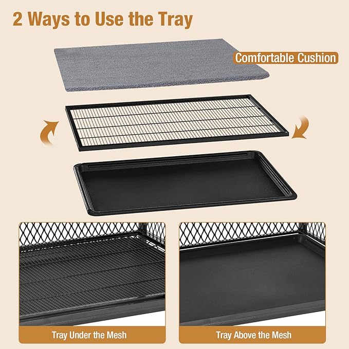 Dog Crate Furniture with Cushion, Wooden Dog Crate Table, Modern Kennel for Dogs Indoor, Heavy-Duty Dog Cage with Multi-Purpose Removable Tray, 38.7" L