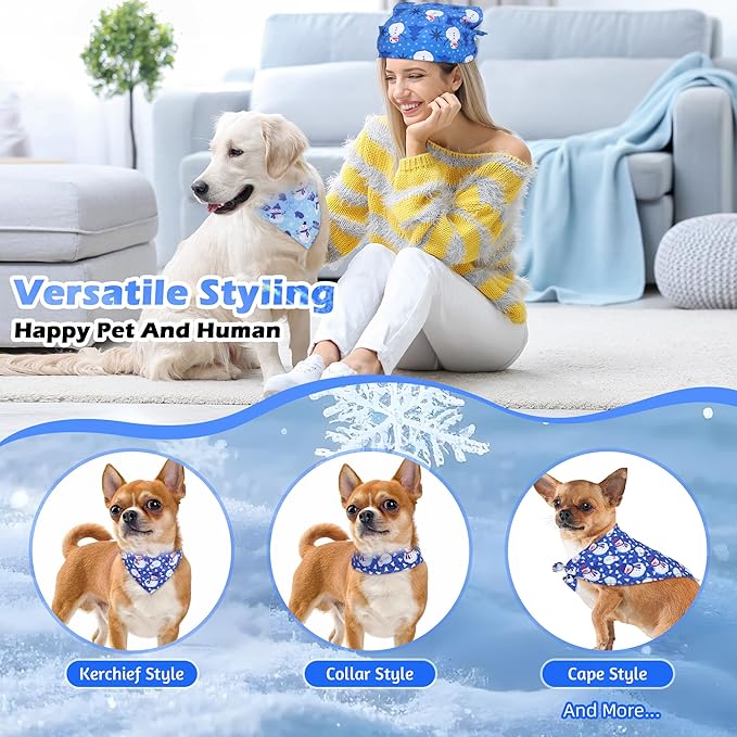 200 Pcs Winter Dog Bandanas Bulk Snowflake Pet Scarves Xmas Adjustable Bibs for X-M-L Dogs Washable Seasonal Puppy Kerchief for Groomers Shelters