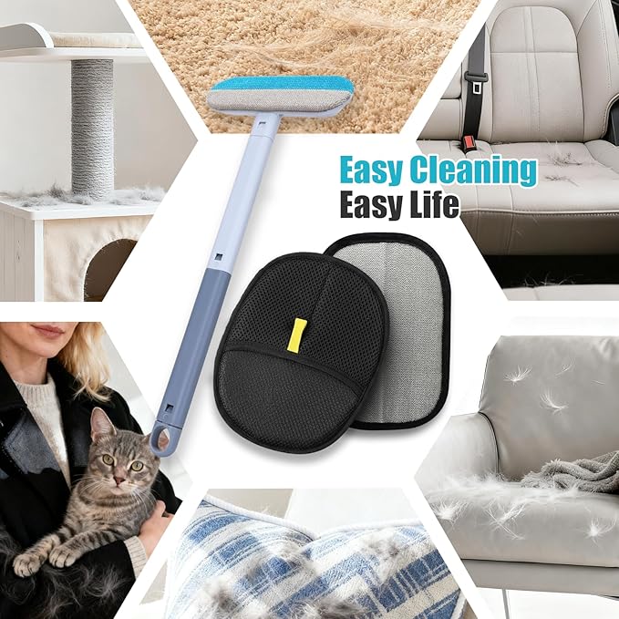 Pet Hair Removal Glove for Dogs & Cats, Newly Upgraded Reusable Electrostatic Pet Hair Remover, Gentle Effective Portable Magic Brush Pet Hair Tool for Clothes, Furniture, Carpet, Car Seats