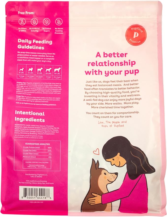 Pupford Good Dog Food, Freeze-Dried Raw, High-Protein, Superfood Ingredients, Vet-Approved, No Fillers or Artificial Additives (Lamb & Salmon Recipe, 25 oz)