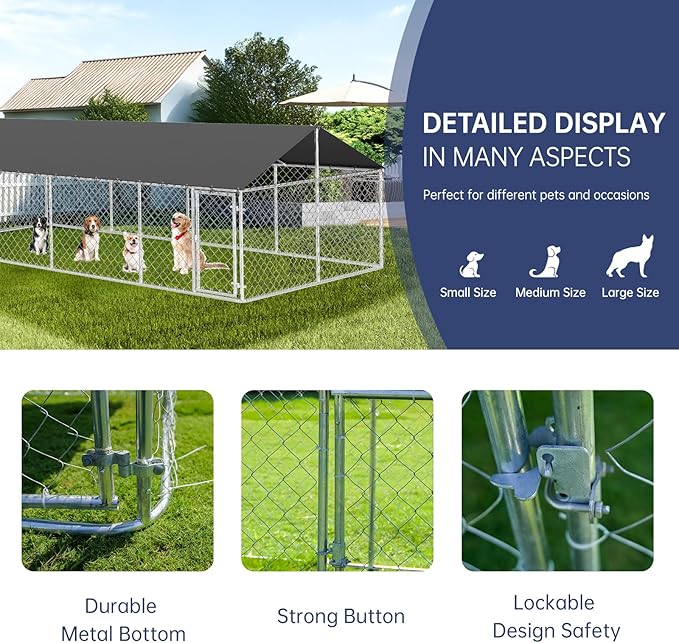 Outdoor Dog Enclosure Heavy Duty Dog Kennel House Mesh Dog Big Cage Pet Kennel Steel Fence with Secure Lock